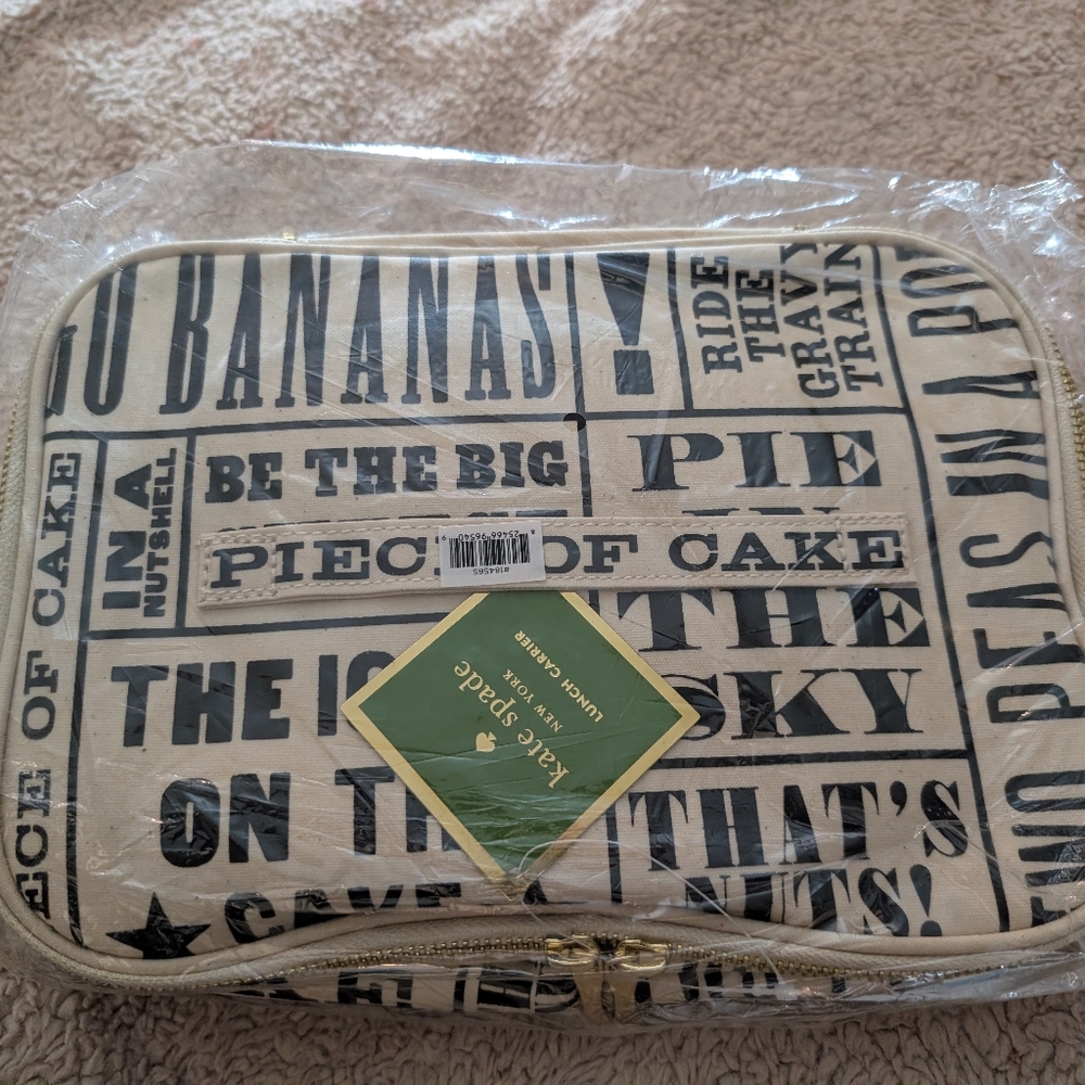 Kate Spade Cream and Black Text Print Pouch